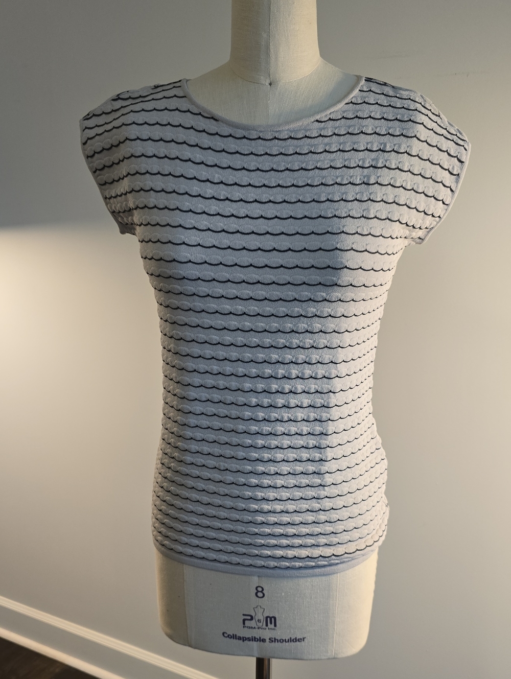 Armani Collezioni White Top with Black Scallop Stripes
